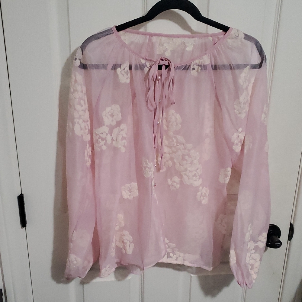 SHEIN Pink Floral Sheer Blouse